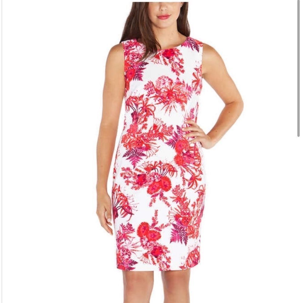 Mario Serrani print sheath dress size 2 sleeveless floral pink white
